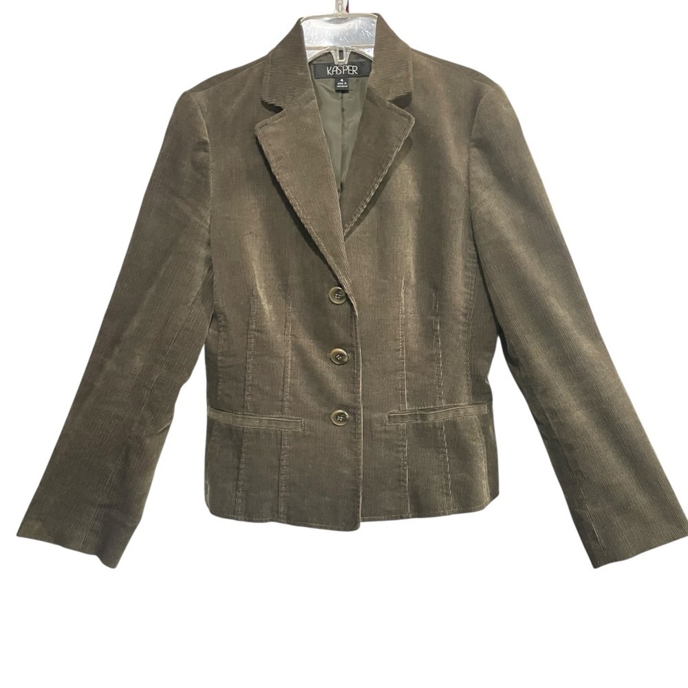 Kasper Brown Corduroy Blazer Jacket 3 Button Classic Career Workwear Size 4 - Picture 2 of 12